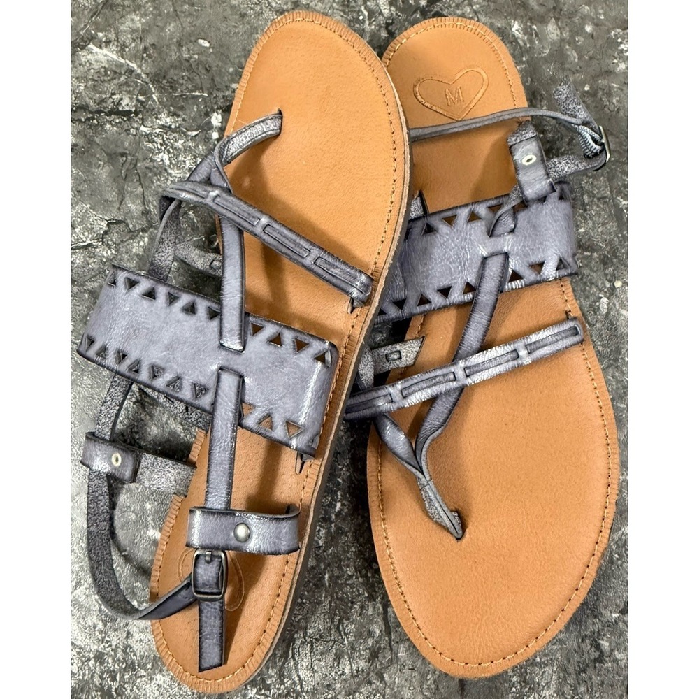 Madeline Womens Bon Bon Flat Strappy Buckle Thong Sandals‎ Gray Sz 11M
